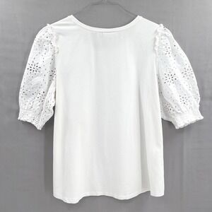 Chicos White Eyelet Puff Sleeve Tshirt Top Womens 3 | XL